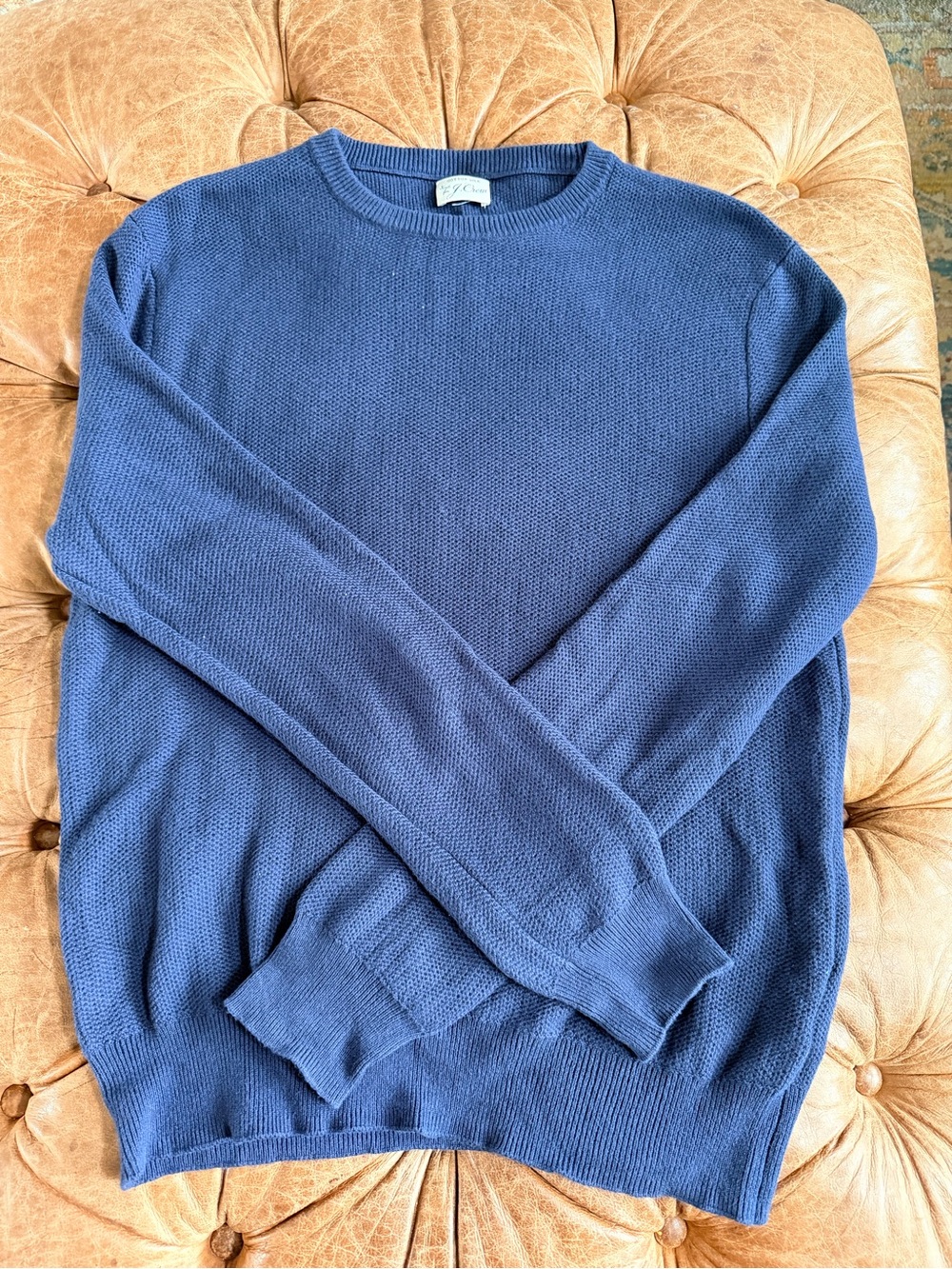 J.Crew Men’s L Cotton Silk Crewneck Sweater Navy Blue Lightweight Knit